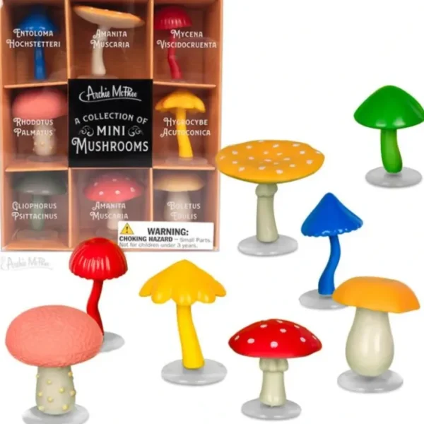 Hot A Collection of Mini Garden Mushrooms - 8pc Tiny Fairy Figurines- Archie McPhee - Miniature Marvels: Airplane Models & Painted Dice Egpull