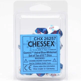 New Astral Blue-White / Red: Gemini d10 Dice Set (10's) CHX 26257 - Miniature Marvels: Airplane Models & Painted Dice Dice
