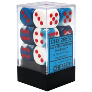 Store Astral Blue-White / Red: Gemini 12d6 16mm Dice Block CHX 26657 - Miniature Marvels: Airplane Models & Painted Dice Dice
