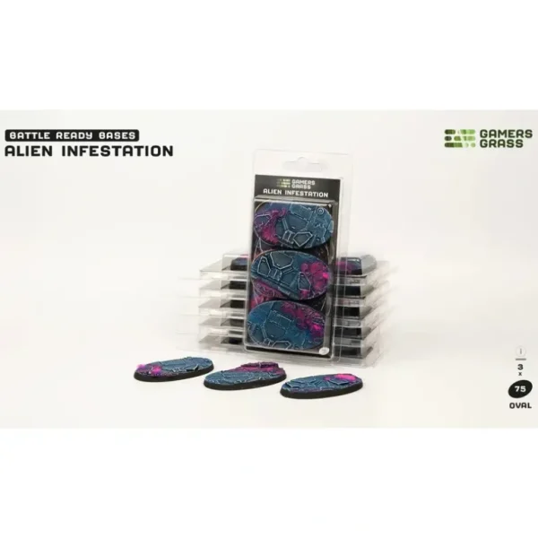 Battle Ready Bases - Alien Infestation: Oval 75mm (x3) LTG GSG-GGB-AIO75 - Miniature Marvels: Airplane Models & Painted Dice* Shop All