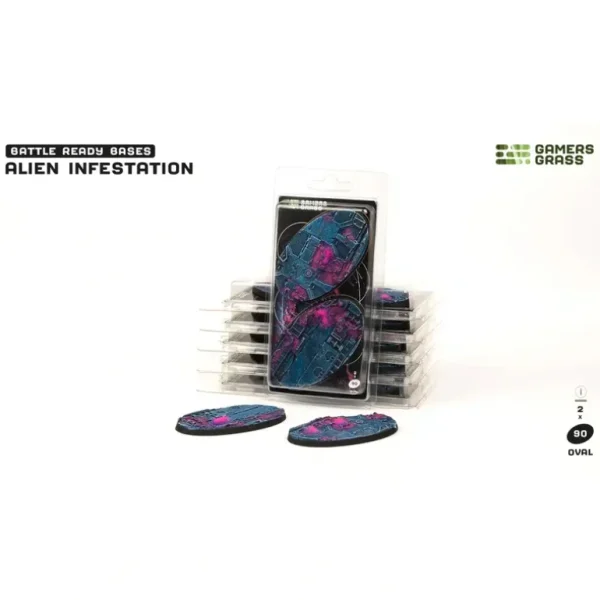 Battle Ready Bases - Alien Infestation: Oval 90mm (x2) LTG GSG-GGB-AIO90 - Miniature Marvels: Airplane Models & Painted Dice* Shop All