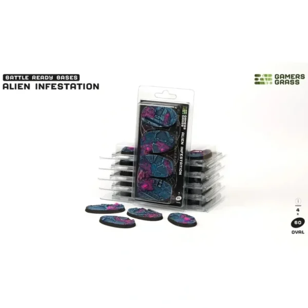 Battle Ready Bases - Alien Infestation: Oval 60mm (x4) LTG GSG-GGB-AIO60 - Miniature Marvels: Airplane Models & Painted Dice* Shop All