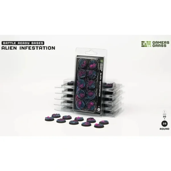 Battle Ready Bases - Alien Infestation: Round 25mm (x10) LTG GSG-GGB-AIR25 - Miniature Marvels: Airplane Models & Painted Dice* Shop All