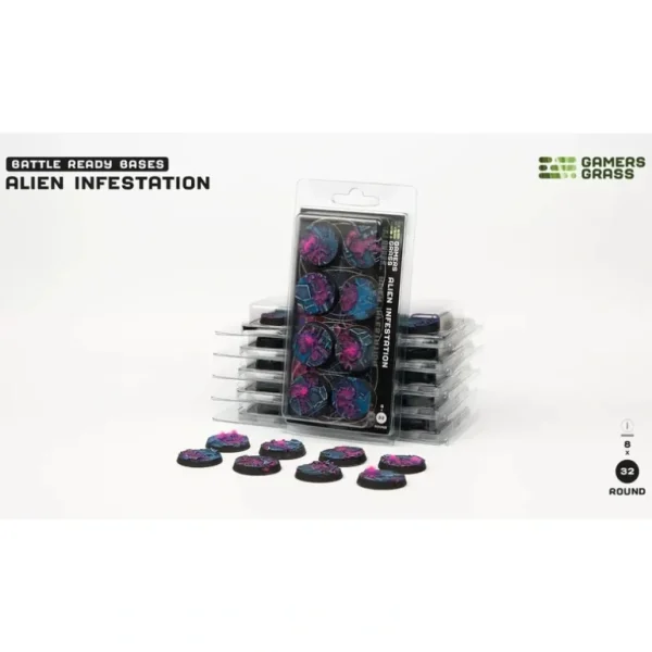 Battle Ready Bases - Alien Infestation: Round 32mm (x8) LTG GSG-GGB-AIR32 - Miniature Marvels: Airplane Models & Painted Dice* Shop All