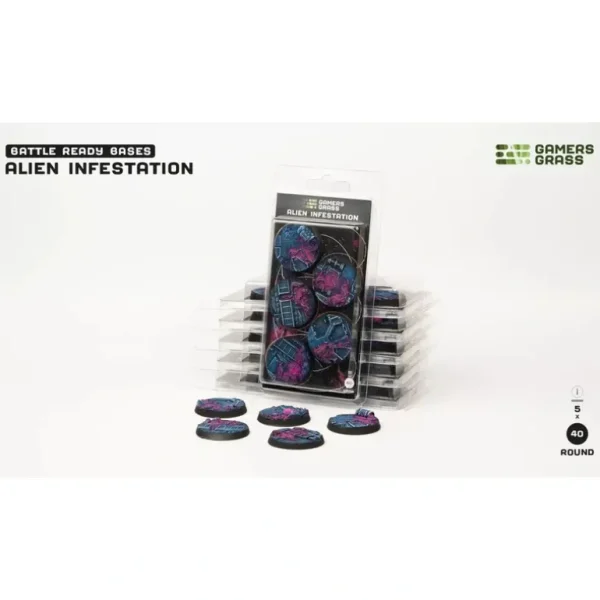 Battle Ready Bases - Alien Infestation: Round 40mm (x5) LTG GSG-GGB-AIR40 - Miniature Marvels: Airplane Models & Painted Dice* Shop All
