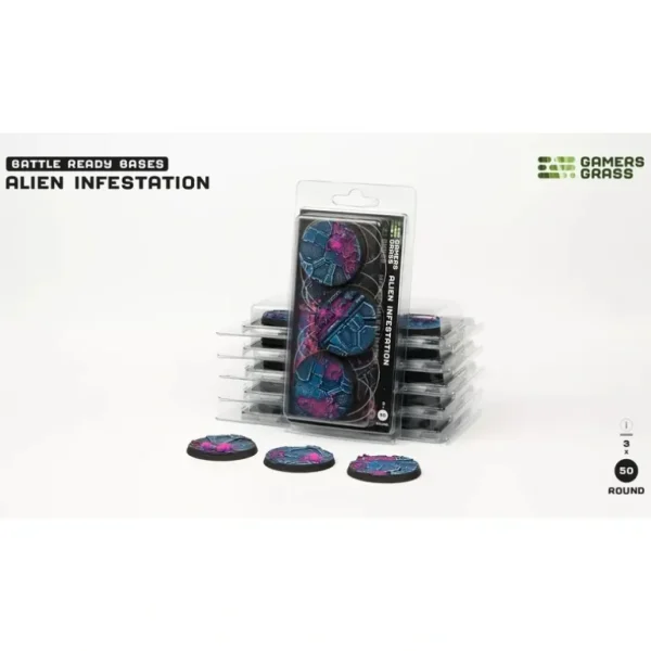 Battle Ready Bases - Alien Infestation: Round 50mm (x3) LTG GSG-GGB-AIR50 - Miniature Marvels: Airplane Models & Painted Dice* Shop All