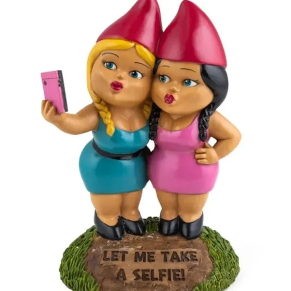 Store BigMouth Inc. The Selfie Sisters Garden Gnome - Outdoor Statue Sculpture - Miniature Marvels: Airplane Models & Painted Dice Egpull