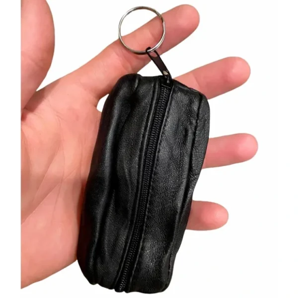 New 12  Black Faux Leather 2-Pocket Zippered Key Chain Coin Money Bag Purse Pouch - Miniature Marvels: Airplane Models & Painted Dice Egpull