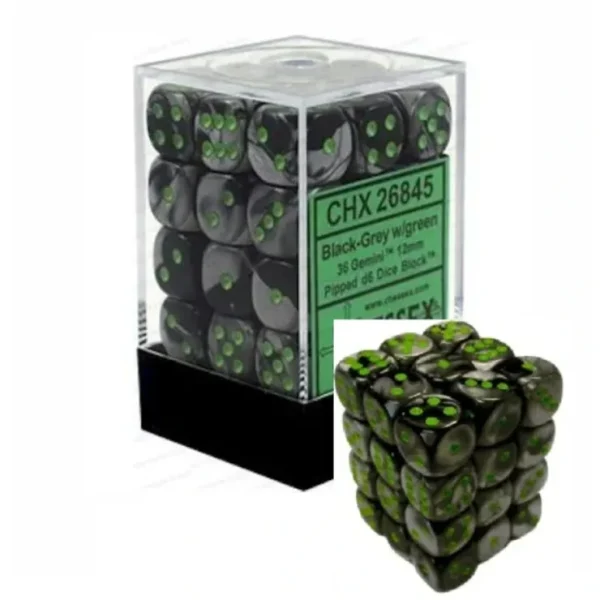 Online Black- Grey with Green: Gemini 36d6 12mm Dice Block CHX 26845 - Miniature Marvels: Airplane Models & Painted Dice Dice