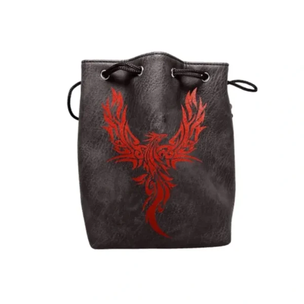 Black Leather Lite Phoenix Design Self-Standing Large Dice Bag ERD 554 - Miniature Marvels: Airplane Models & Painted Dice* Shop All