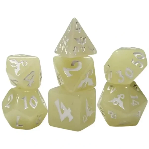 Black Oak Workshop - Dragons - Moonglow 7 Set of Dice - Miniature Marvels: Airplane Models & Painted Dice* Shop All