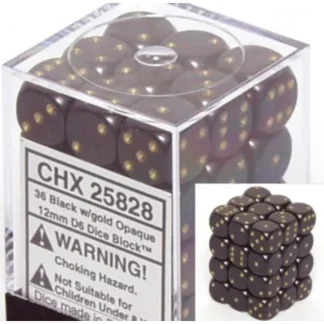 Hot Black with Gol: Opaque 36d6 12mm Dice Block CHX 25828 - Miniature Marvels: Airplane Models & Painted Dice Dice
