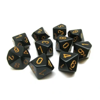 Outlet Black with Gold: Opaque d10 Dice Set (10's) CHX 25228 - Miniature Marvels: Airplane Models & Painted Dice Dice
