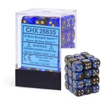 Fashion Black-Blue with Gold: Gemini 36d6 12mm Dice Block CHX 26835 - Miniature Marvels: Airplane Models & Painted Dice Dice