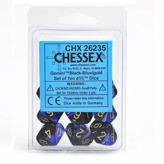 Hot Black-Blue with Gold: Gemini d10 Dice Set (10's) CHX 26235 - Miniature Marvels: Airplane Models & Painted Dice Dice