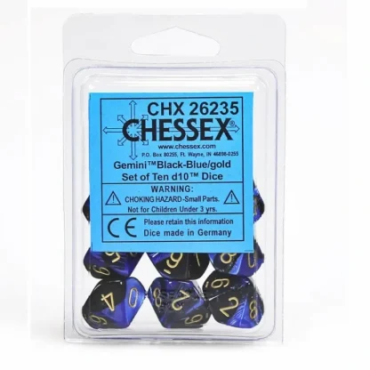 Hot Black-Blue with Gold: Gemini d10 Dice Set (10's) CHX 26235 - Miniature Marvels: Airplane Models & Painted Dice Dice