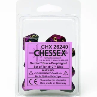 Hot Black-Purple / Gold: Gemini d10 Dice Set (10's) CHX 26240 - Miniature Marvels: Airplane Models & Painted Dice Dice