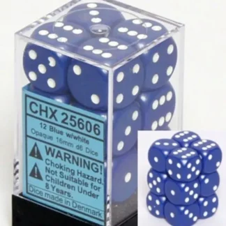 New Blue with White: Opaque 12d6 16mm Dice Set CHX 25606 - Miniature Marvels: Airplane Models & Painted Dice Dice