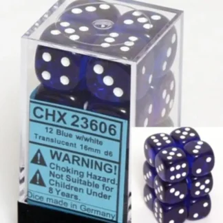 Clearance Blue with White: Translucent 12d6 16mm Dice Set CHX 23606 - Miniature Marvels: Airplane Models & Painted Dice Dice
