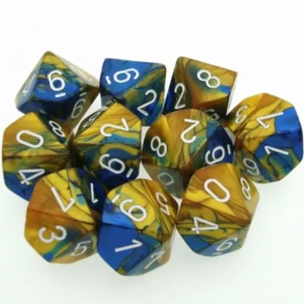 Sale Blue-Gold / White: Gemini d10 Dice Set (10's) CHX 26222 - Miniature Marvels: Airplane Models & Painted Dice Dice