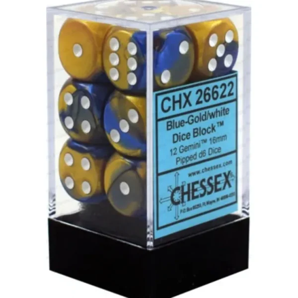 Fashion Blue-Gold / White: Gemini 12d6 16mm Dice Set CHX 26622 - Miniature Marvels: Airplane Models & Painted Dice Dice