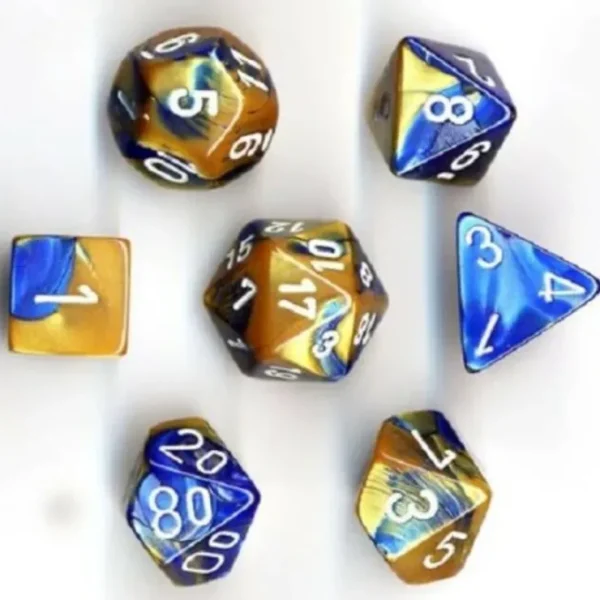 Fashion Blue-Gold / White: Gemini Polyhedral Dice Set (7's) CHX 26422 - Miniature Marvels: Airplane Models & Painted Dice Dice