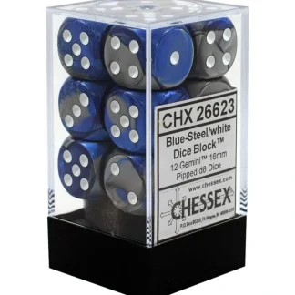 Hot Blue-Steel / White: Gemini 12d6 16mm Dice Set CHX 26623 - Miniature Marvels: Airplane Models & Painted Dice Dice