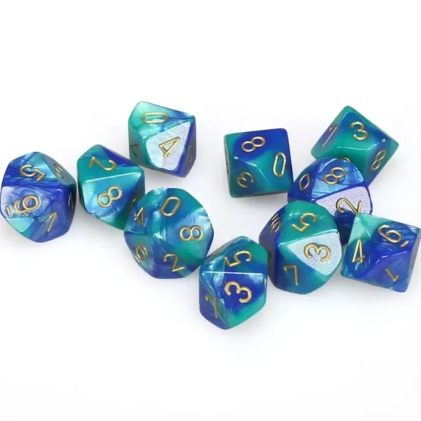 Clearance Blue-Teal / Gold: Gemini d10 Dice Set (10's) CHX 26259 - Miniature Marvels: Airplane Models & Painted Dice Dice