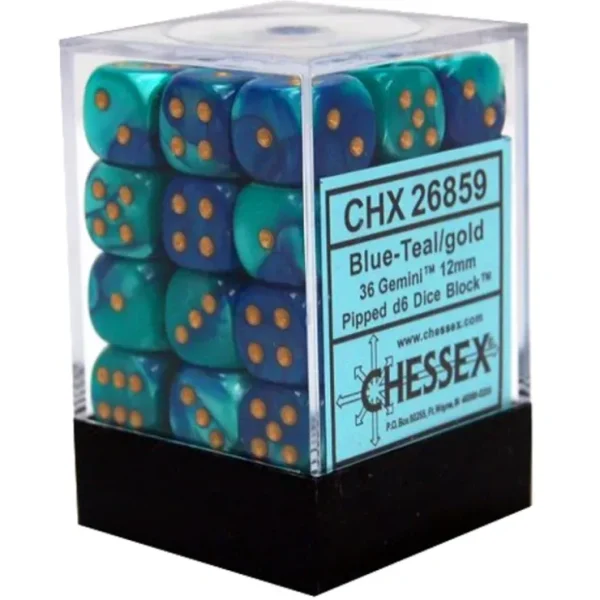 Flash Sale Blue-Teal / Gold: Gemini 36d6 12mm Dice Block CHX 26859 - Miniature Marvels: Airplane Models & Painted Dice Dice