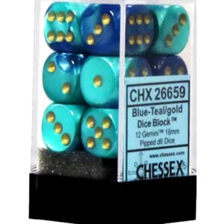 Store Blue-Teal / Gold: Gemini 12d6 16mm Dice Block CHX 26659 - Miniature Marvels: Airplane Models & Painted Dice Dice