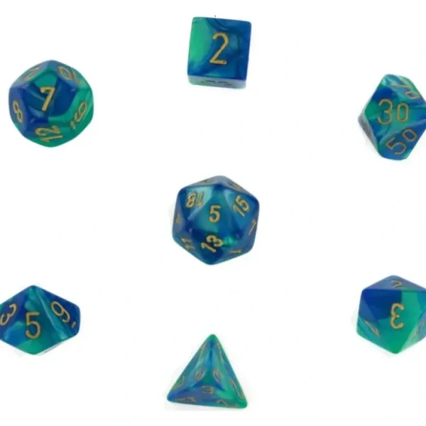 New Blue-Teal / Gold: Gemini Polyhedral Dice Set (7's) CHX 26459 - Miniature Marvels: Airplane Models & Painted Dice Dice