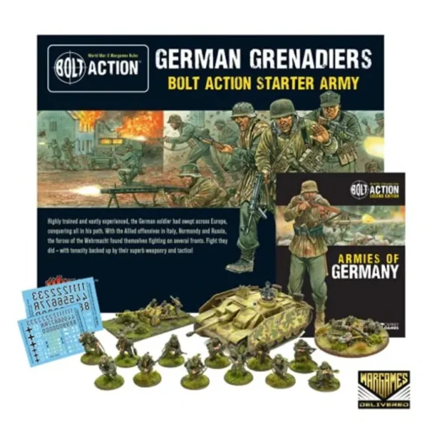 Bolt Action - Germany: German Grenadiers Starter Army Set + Digital Guide: Armies of Germany 2nd Edition - Miniature Marvels: Airplane Models & Painted Dice* Shop All