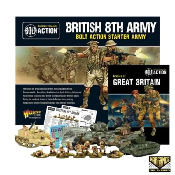 Bolt Action - Great Britain: British 8th Army Starter Set + Digital Guide: Armies of Great Britain - Miniature Marvels: Airplane Models & Painted Dice* Shop All
