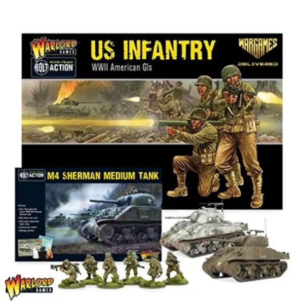 Bolt Action - USA: US Infantry and M4 Sherman Medium Tank Set - Miniature Marvels: Airplane Models & Painted Dice* Shop All