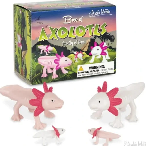 Discount Box of Axolotls - Family of 4 - Mini Assorted Figurine Toy Set - Archie McPhee - Miniature Marvels: Airplane Models & Painted Dice Egpull