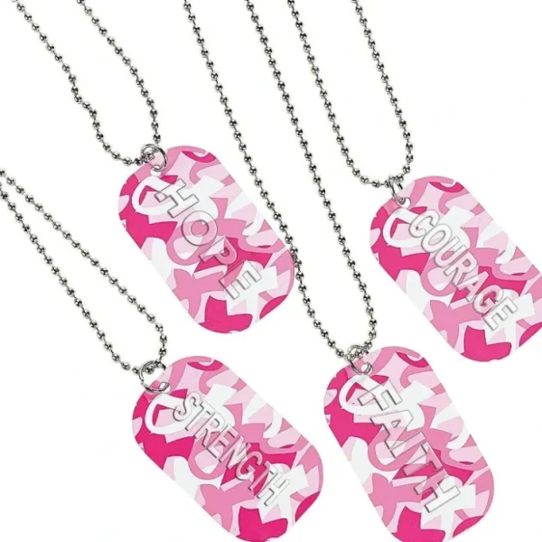 New 12 Camouflage Pink Breast Cancer Awareness Dog Tag Chain Necklaces CAMO (1 dz) - Miniature Marvels: Airplane Models & Painted Dice Egpull