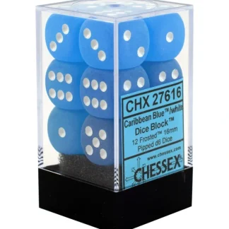 Store Caribbean Blue / White: Frosted 12d6 16mm Dice Set CHX 27616 - Miniature Marvels: Airplane Models & Painted Dice Dice