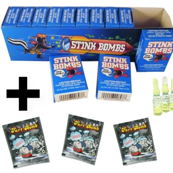 Discount 1 Case of 36 Glass Stink Bombs + 3 Fart Bomb Bags ~ Combo Set - Miniature Marvels: Airplane Models & Painted Dice Egpull