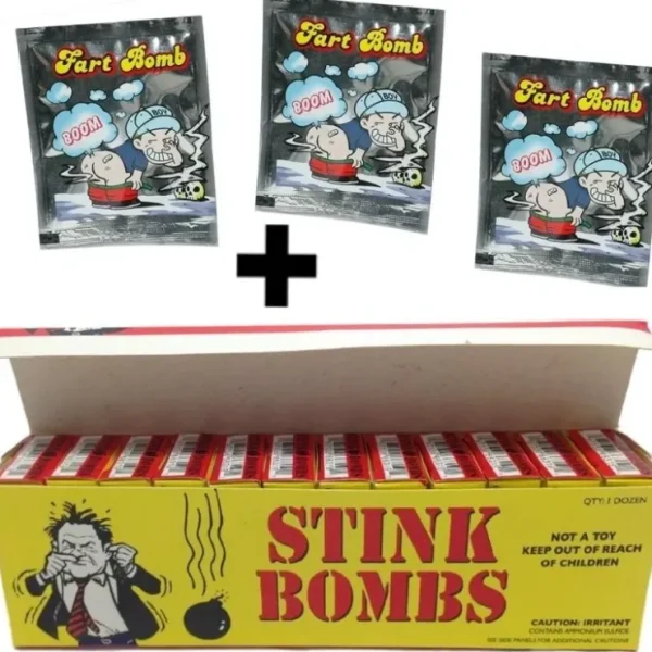 Store 1 CASE OF 36 STINK BOMBS + 3 FART BOMB BAGS ~ COMBO SET - Miniature Marvels: Airplane Models & Painted Dice Egpull