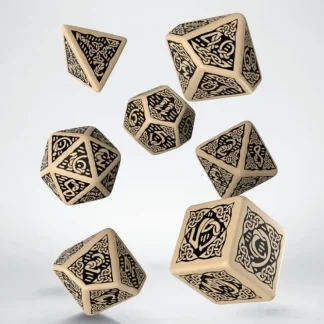 Cheap Celtic 3D Revised Beige & Black Dice Set (7) QWS SCER18 - Miniature Marvels: Airplane Models & Painted Dice Dice