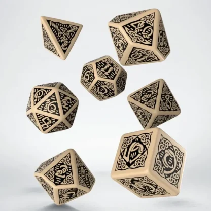Cheap Celtic 3D Revised Beige & Black Dice Set (7) QWS SCER18 - Miniature Marvels: Airplane Models & Painted Dice Dice