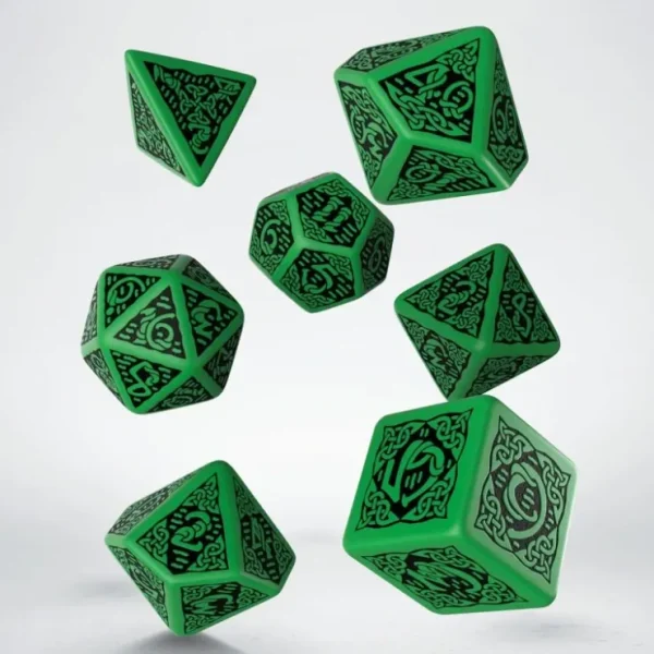 Cheap Celtic 3D Revised Green & Black Dice Set (7) QWS SCER15 - Miniature Marvels: Airplane Models & Painted Dice Dice