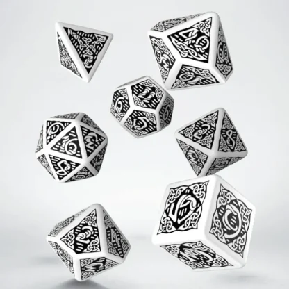 Flash Sale Celtic 3D Revised White & Black Dice Set (7) QWS SCER02 - Miniature Marvels: Airplane Models & Painted Dice Dice