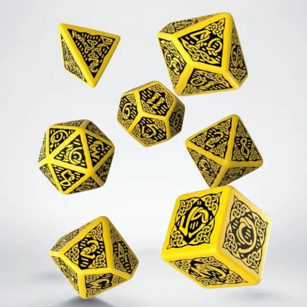 Best Celtic 3D Revised Yellow & Black Dice Set (7) QWS SCER13 - Miniature Marvels: Airplane Models & Painted Dice Dice