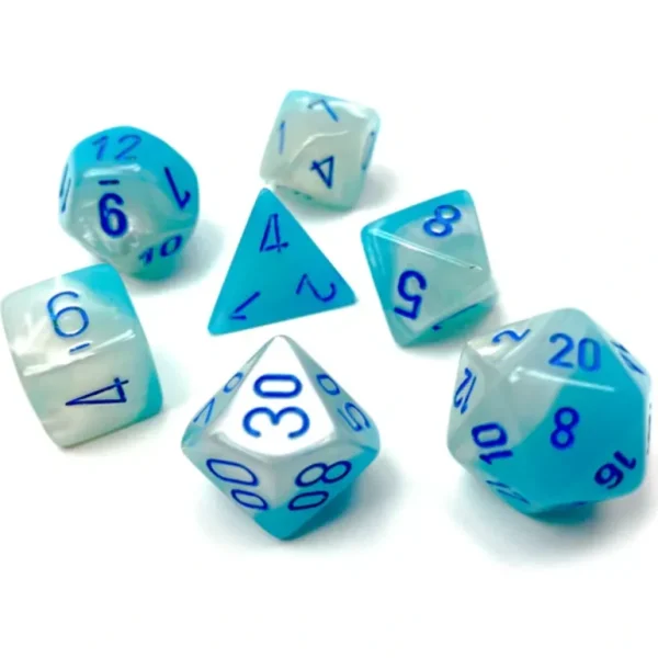 Chessex CHX26465 Gemini Pearl Turquoise-White/blue Luminary - Miniature Marvels: Airplane Models & Painted Dice* Shop All