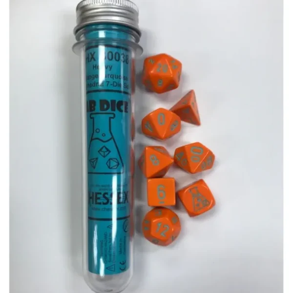 Chessex CHX30038 Lab Dice Heavy Orange w/Turquoise Numbers - Miniature Marvels: Airplane Models & Painted Dice* Shop All