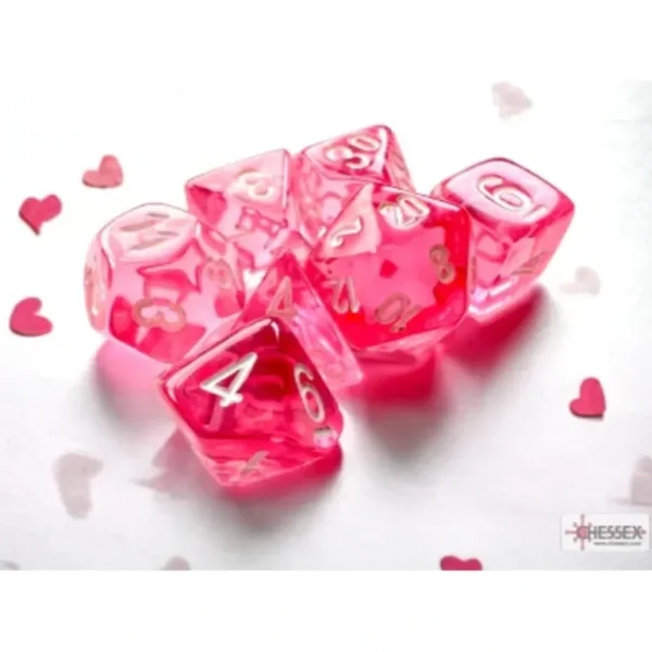 Chessex CHX20384 Mini-Polyhedral Transparent Pink w/white numbers. - Miniature Marvels: Airplane Models & Painted Dice* Shop All