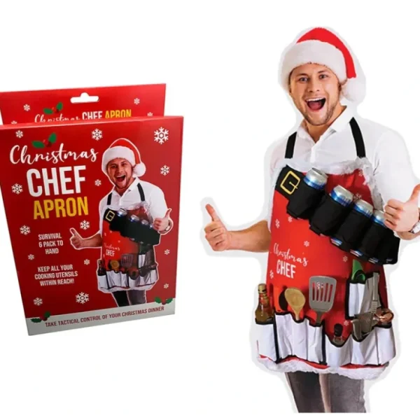 Best Christmas Chef Apron - Holds 6 Beers! 9 Large Pocket for Utensils - Holiday Gift - Miniature Marvels: Airplane Models & Painted Dice Egpull