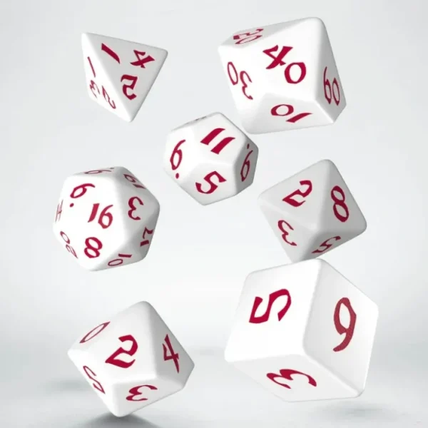 Fashion Classic Runic White & Red Dice Set (7) QWS SCLR26 - Miniature Marvels: Airplane Models & Painted Dice Dice