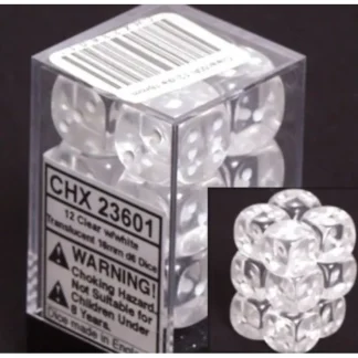 New Clear with White: Translucent 12d6 16mm Dice Set CHX 23601 - Miniature Marvels: Airplane Models & Painted Dice Dice